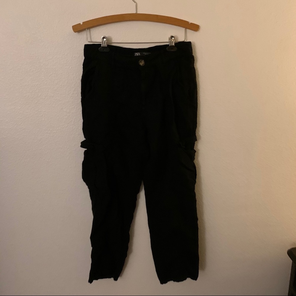 black zara linen cargo pants